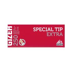 Packung Zigarettenhülsen Gizeh Special Tip Extra 250. Rote Packung mit weißer Special Tip Aufschrift und Gizeh Logo.