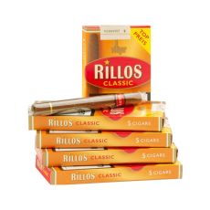 Schachtel Villiger Rillos Filterzigarillos Classic mit einem Inhalt von 5 Stück Zigarillos. Villiger Rillos Filterzigarillos Classic Stange mit 10 Packungen.