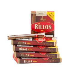 Schachtel Villiger Rillos Filterzigarillos red/rot mit einem Inhalt von 5 Stück Zigarillos. Villiger Rillos Filterzigarillos red/rot Stange mit 10 Packungen.