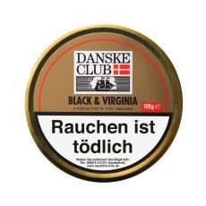 Dose Danske Club Pfeifentabak Black & Virginia. Goldene Dose mit Danske Club Logo.