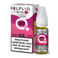 Elfbar Elfliq Nic Salt Liquid Cola. Rosa gemusterte Packung mit großer Elfliq Aufschrift und PET-Flasche.