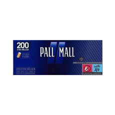 Packung Zigarettenhülsen Pall Mall Blau Xtra 200. Blaue Packung mit blauem Pausezeichen und weißer Pall Mall Aufschrift.