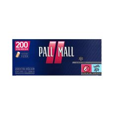 Packung Zigarettenhülsen Pall Mall Rot Xtra 200. Rote Packung mit rotem Pausezeichen und weißer Pall Mall Aufschrift.
