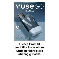 Packung E-Zigarette Vuse Go Reload Device Kit Black. Schwarze Schachtel mit schwarzem Vuse Gerät und Vuse Aufschrift.